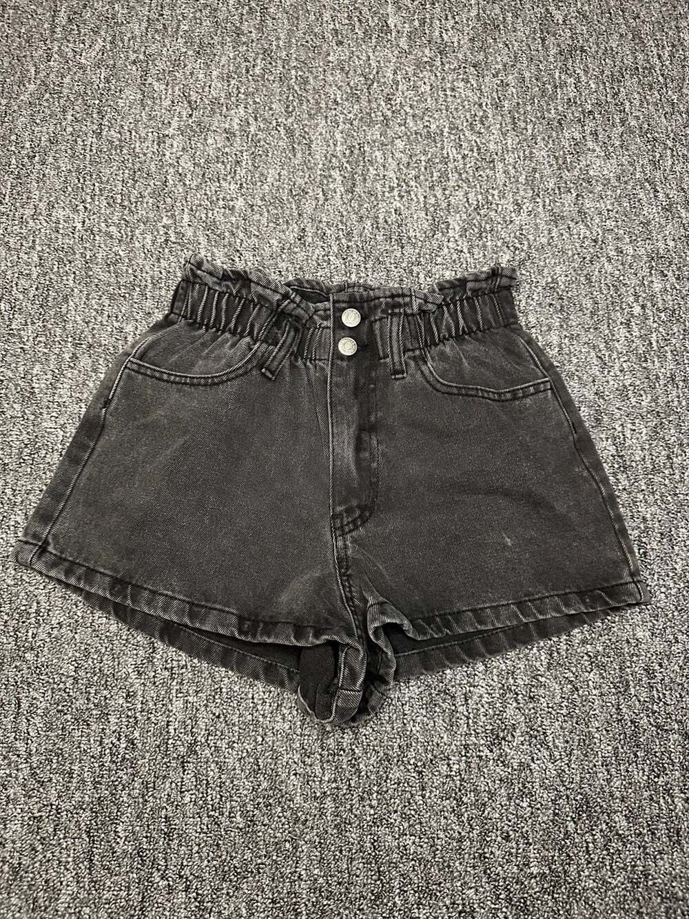 Forever 21 Premium Denim Black Washed Paperbag Waist Denim Shorts